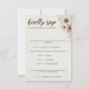 Neutrale Boho bloemenbruiloft RSVP Kaartje