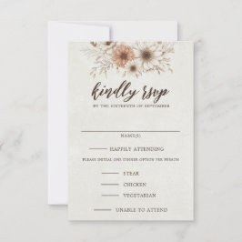 Neutrale Boho bloemenbruiloft RSVP Kaartje