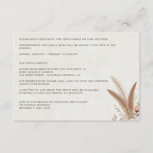 Neutrale Boho Bloemendetails Bruiloft Informatiekaartje (Voorkant)