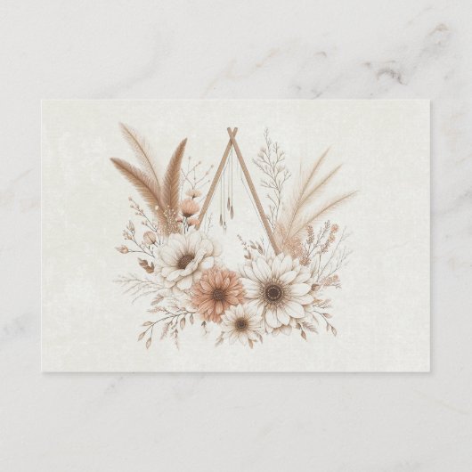 Neutrale Boho Bloemendetails Bruiloft Informatiekaartje (Achterkant)