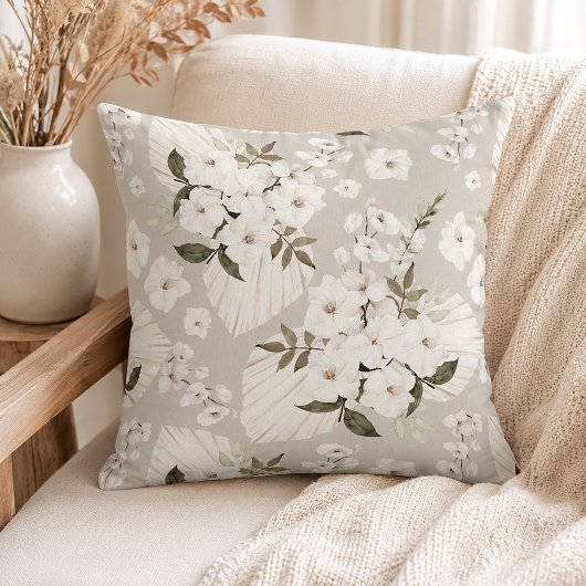Neutrale Boho Bloemengeworpen Kussen Witte Bloesem