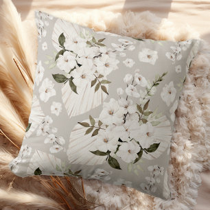 Neutrale Boho Bloemengeworpen Kussen Witte Bloesem