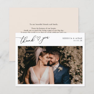 Neutrale Boho Blush Script Heart Weddenfoto Bedankkaart