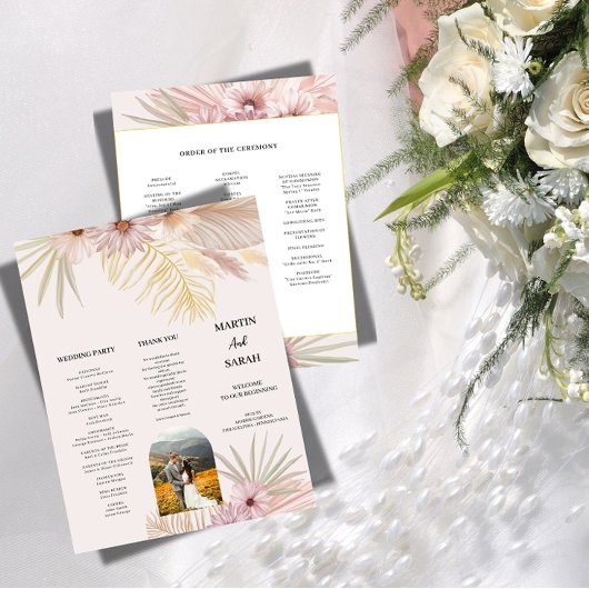 Neutrale Boho Botanische Huwelijksprogramma Kaart