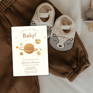 Neutrale Boho Buitenruimte Zonnestelsel Baby Showe Kaart