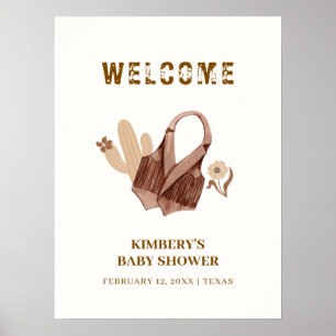 Neutrale Boho Cactus Cowgirl Baby Shower Welkom Poster