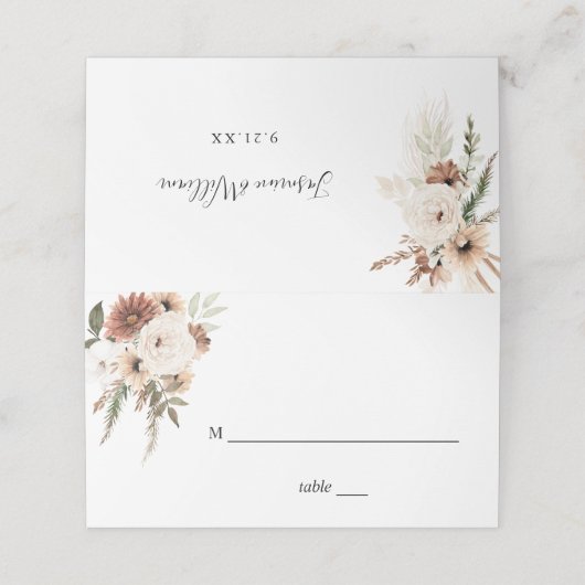 Neutrale Boho Floral Place Card Plaatskaartje (Buitenkant ongevouwen)