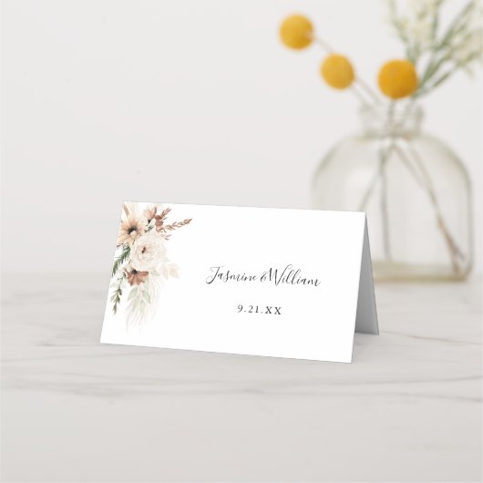 Neutrale Boho Floral Place Card Plaatskaartje (Achterkant)