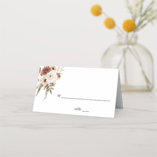 Neutrale Boho Floral Place Card Plaatskaartje (Voorkant)