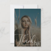 Neutrale Boho Foto Modern Script Graduation Party Bedankkaart (Voorkant)