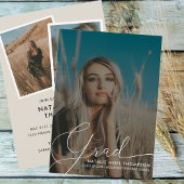 Neutrale Boho Foto Modern Script Graduation Party Kaart