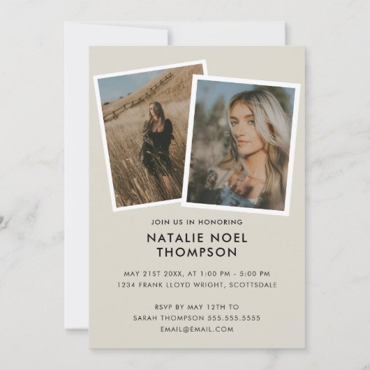 Neutrale Boho Foto Modern Script Graduation Party Kaart (Achterkant)