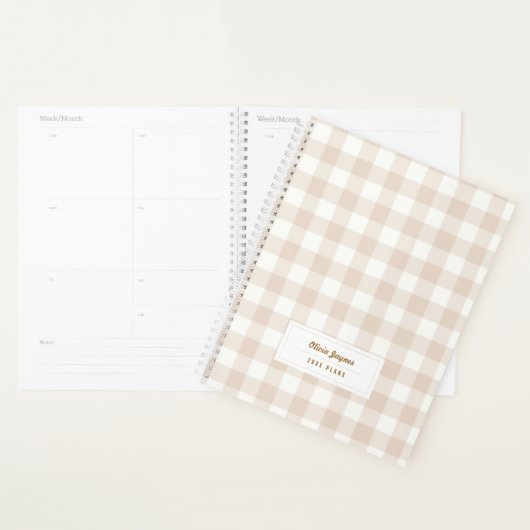 Neutrale Boho Gingham Persoonlijke 2027 Maandelijk Planner (Display)