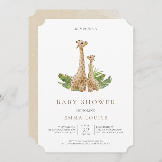 Neutrale Boho Giraffe Baby shower Uitnodiging (Voorkant / Achterkant)