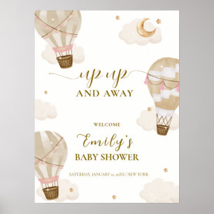 Neutrale Boho Heet Luchtballon Baby Shower Welkom  Poster