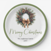 Neutrale Boho Kerstboom met Dennen Accenten Papieren Bordje (Voorkant)