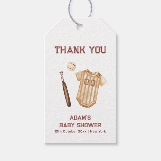 Neutrale Boho Kleine Slagman Honkbal Baby Shower Cadeaulabel (Voorkant)
