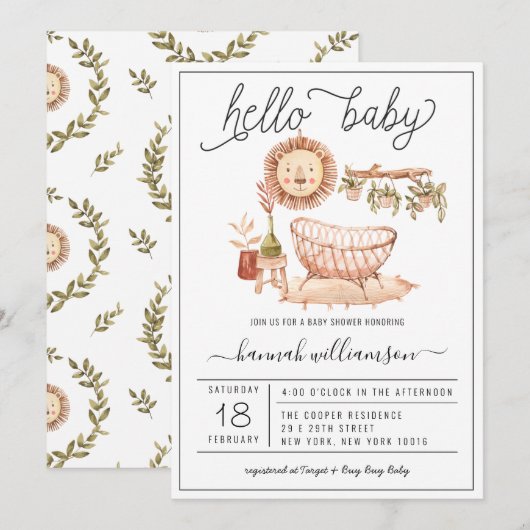 Neutrale Boho-kraamkamer | Uitnodiging voor babyfe (Voorkant / Achterkant)