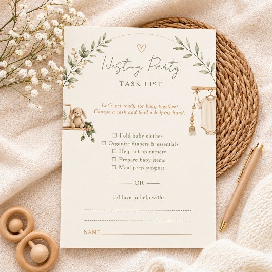 Neutrale Boho Nesting Party Taakkaart Notitiekaartje