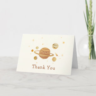Neutrale Boho Outer Space Zonnestelsel Baby Shower Bedankkaart