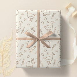 Neutrale Boho Paashaas Gans Lente Beige Cadeaupapier