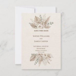Neutrale Boho Palm Pampas Bloemen Bruiloft Save Th The Date