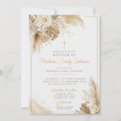 Neutrale Boho Pampas Gras Doop Kaart (Voorkant)