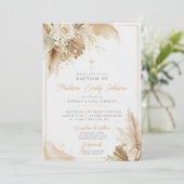 Neutrale Boho Pampas Gras Doop Kaart (Staand voorkant)