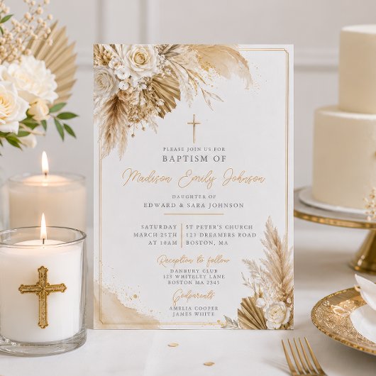 Neutrale Boho Pampas Gras Doop Kaart