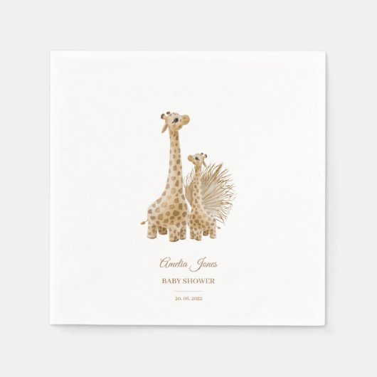 Neutrale Boho Pampas Grass Giraffe Baby shower Servet (Voorkant)