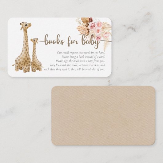 Neutrale Boho Pampas grass Giraffe Boeken voor Bab Informatiekaartje (Voorkant / Achterkant)