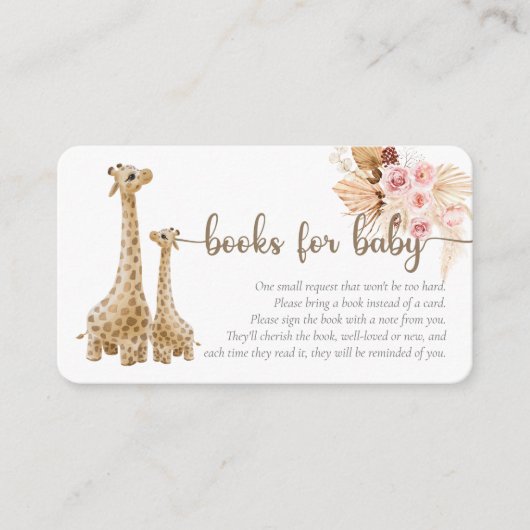 Neutrale Boho Pampas grass Giraffe Boeken voor Bab Informatiekaartje (Voorkant)