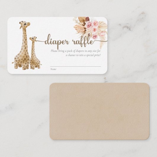 Neutrale Boho Pampas Grass Giraffe Diaper Raffle Informatiekaartje (Voorkant / Achterkant)