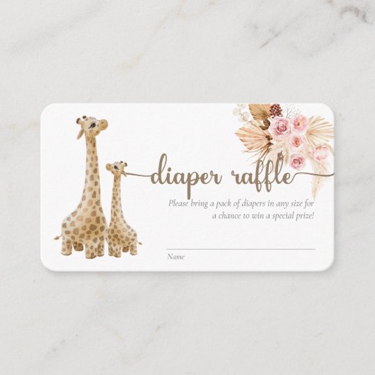 Neutrale Boho Pampas Grass Giraffe Diaper Raffle Informatiekaartje (Voorkant)