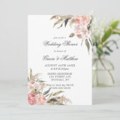 Neutrale Boho Pink Peony Wedding Shower Invitaties (Staand voorkant)