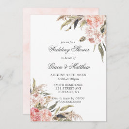 Neutrale Boho Pink Peony Wedding Shower Invitaties