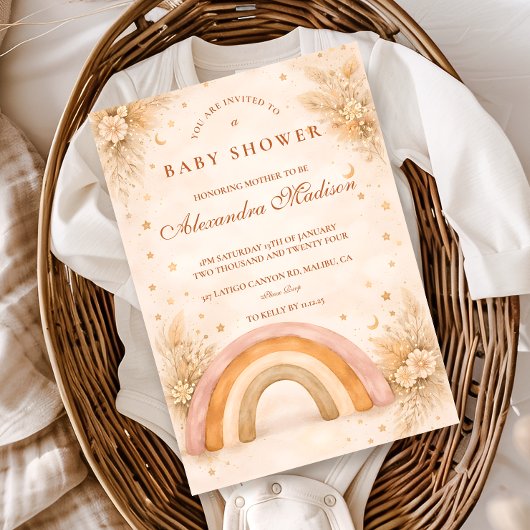 Neutrale Boho Regenboog Baby Shower Kaart