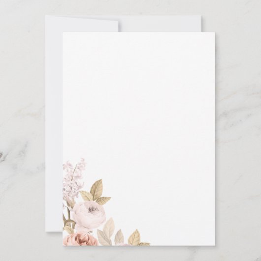 Neutrale boho roze bruine rustieke bloemige bruilo kaart (Achterkant)