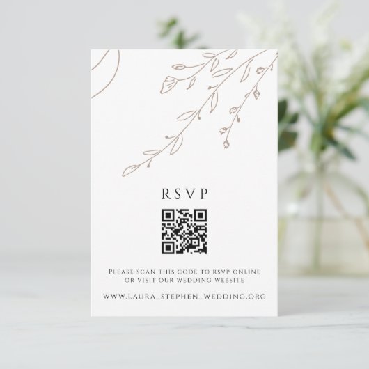 Neutrale Boho RSVP Online QR Code Weddenschap Webs Kaart (Staand voorkant)