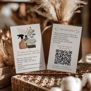 neutrale Boho Schoonmaakdienst Dienstmeid QR-code Visitekaartje