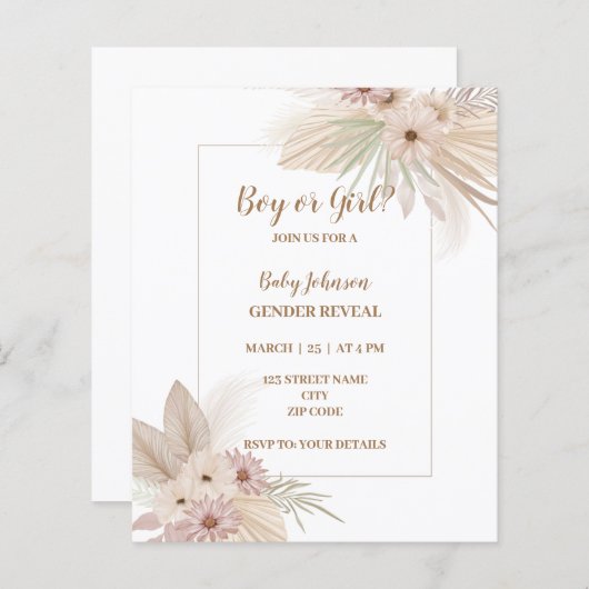 Neutrale Boho thema gender onthullen uitnodiging (Voorkant / Achterkant)