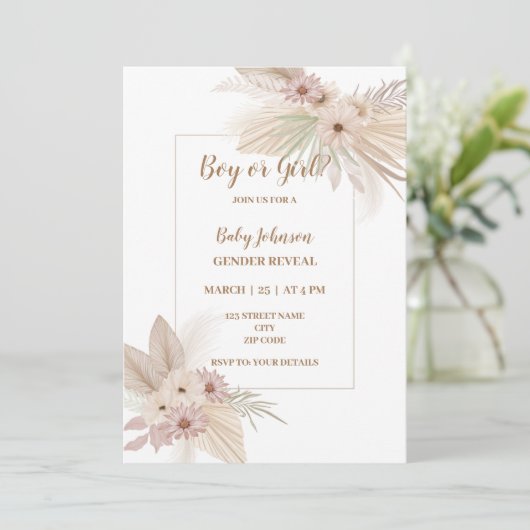 Neutrale Boho thema gender onthullen uitnodiging (Staand voorkant)