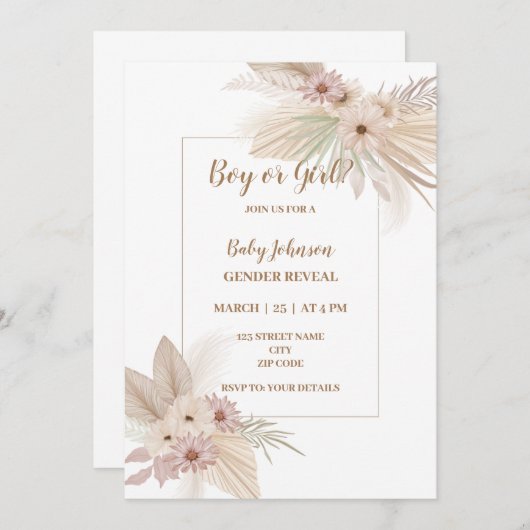 Neutrale Boho thema gender onthullen uitnodiging (Voorkant / Achterkant)