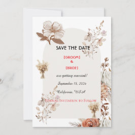 Neutrale Boho Trouwkaart 'Save The Date' Save The Date