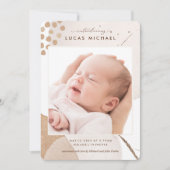 Neutrale Boho Waterverf Foto geboortedatum bekendm Kaart (Voorkant)