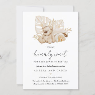 Neutrale Boho We Can Bearly Wait Baby Shower Kaart