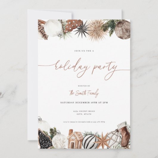 Neutrale Boho Winter Vakantie Party uitnodiging (Voorkant)