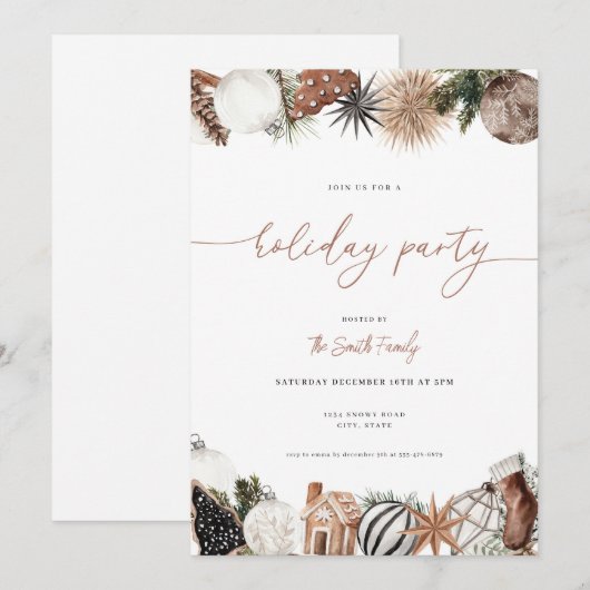 Neutrale Boho Winter Vakantie Party uitnodiging (Voorkant / Achterkant)