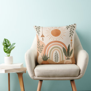 Neutrale Boho Zon en Planten Worp Kussen