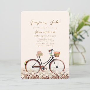 Neutrale Bonjour Bébé Bloemrijke Fiets Baby shower Kaart